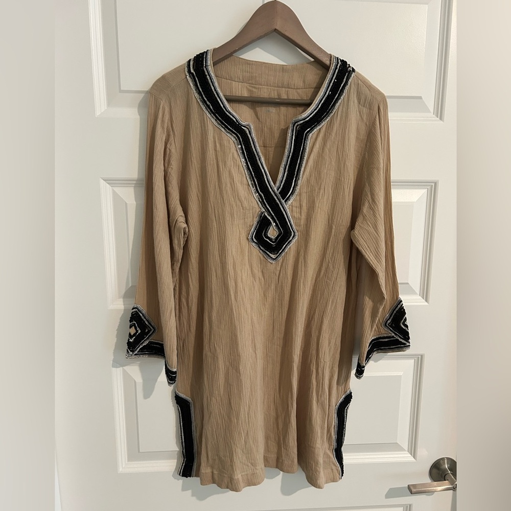 Soft Surroundings Sequin Tunic Tan Black Size L